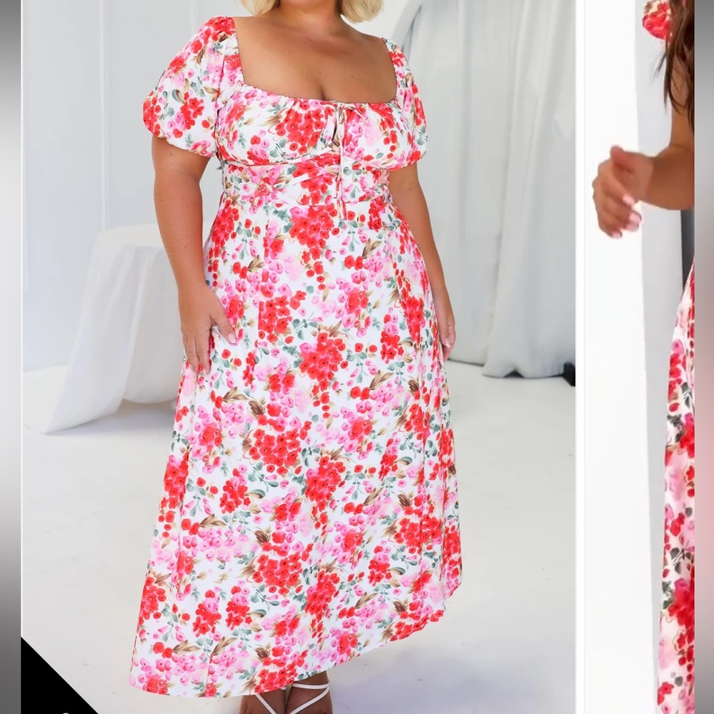 Elegant Floral Maxi Dress in Pink and Red